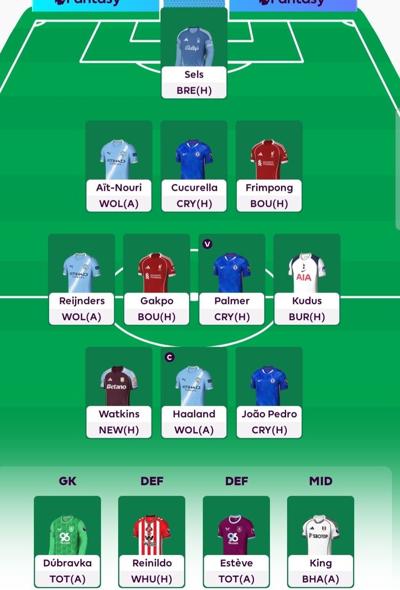 Sempty_One's tweet photo. A look back at the week 1 squad which feels like centuries ago 😂

Fringpong getting hurt was key because I was able to move to Gabriel in week 2.  Haaland + Gabriel was key for me early.

#fpl #fplcommunity https://t.co/KosMwAN2oT