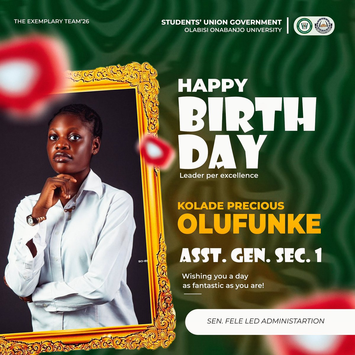 StudentUnionOOU's tweet photo. Happy Birthday to the 39th OOUSUG ASSISTANT GEN SEC 1🎉

A leader per excellence, your dedication, resilience, and commitment to service continue to inspire many. As you celebrate this new chapter, may life reward you with greater achievements, good health, and endless success. https://t.co/gFFuPt5YVy