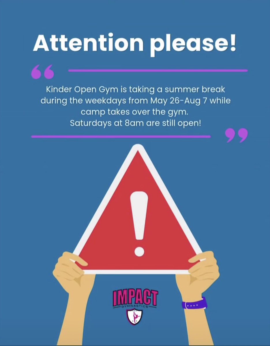 ImpactGymAZ's tweet photo. FYI - Kinder Open Gym https://t.co/ApHW9xxD0Q