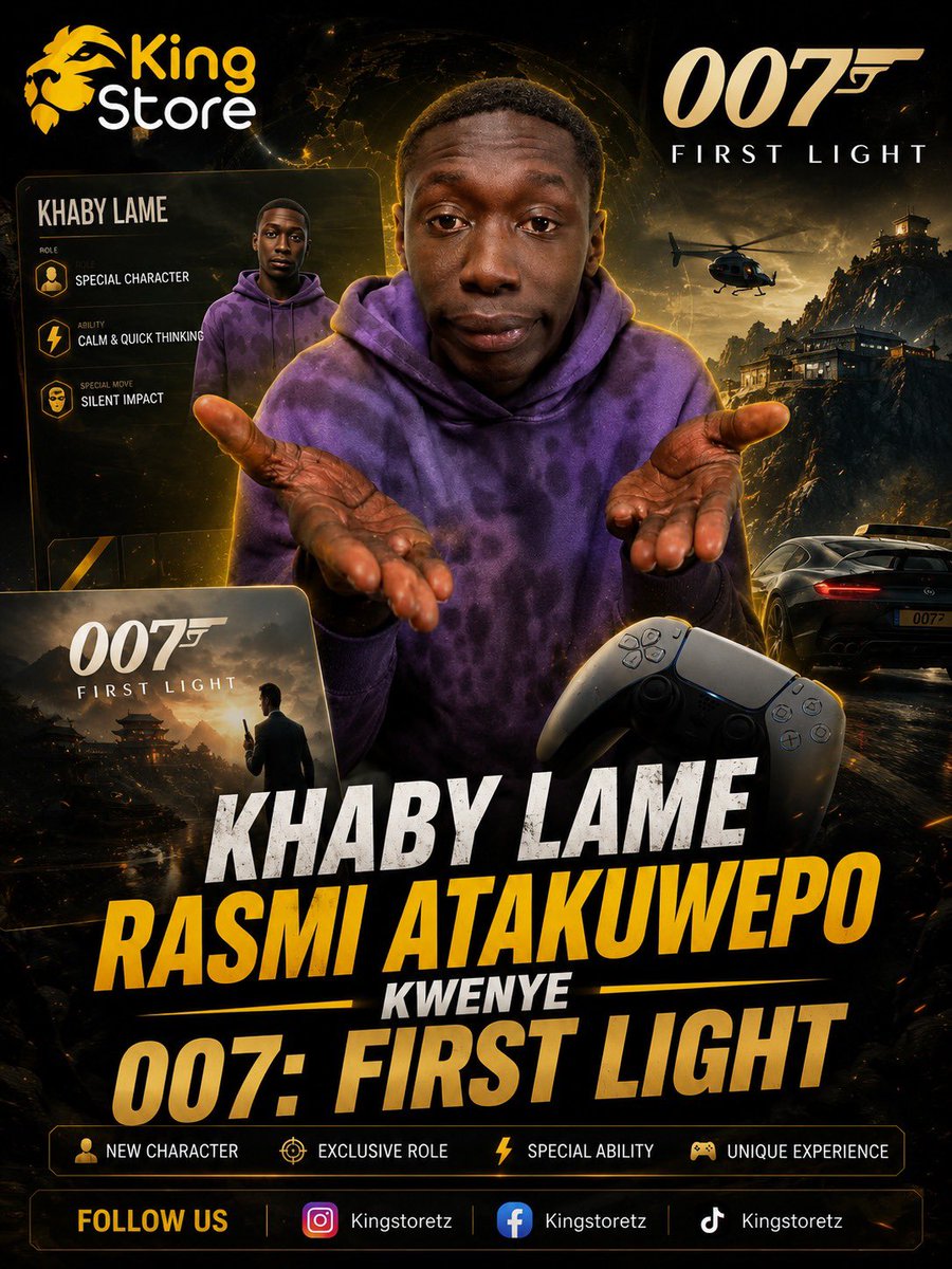 kingstoretz1's tweet photo. Khaby Lame ameonekana kwenye mchezo mpya wa James Bond, 007 First Light.

Katika mchezo huo, Khaby ana cameo fupi nchini Vietnam ambapo anamuelekeza Bond kwa kutumia ishara yake maarufu ya kimya inayojulikana sana kwenye TikTok. https://t.co/j254pNiHag
