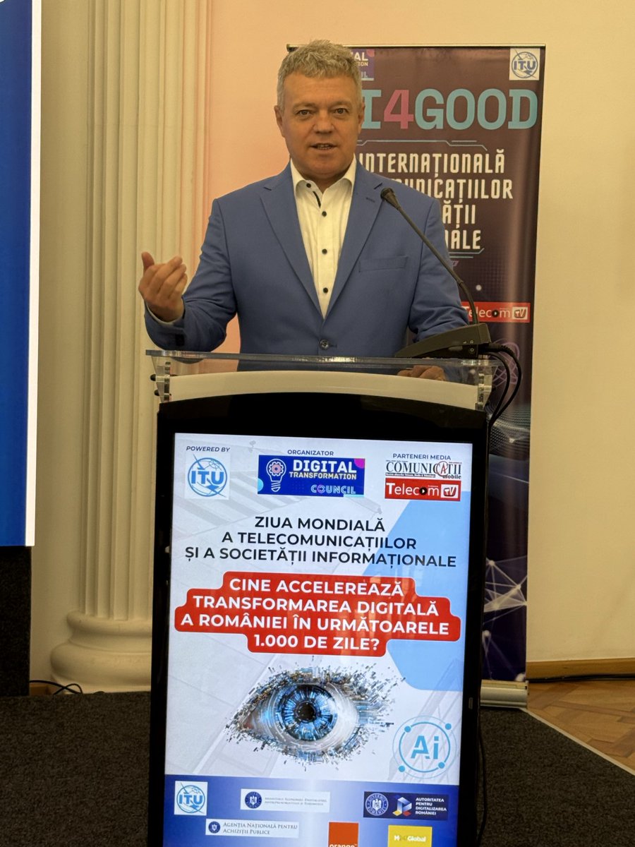 viktorvoiku's tweet photo. Am participat la conferinta “Ziua Mondiala a Telecomunicatiilor si a Societatii Informationale 2026”, unde tema centrala – “Cine accelereaza transformarea digitala a Romaniei in urmatoarele 1000 de zile?” – a generat discutii valoroase despre directii concrete. https://t.co/7D8myowFVt