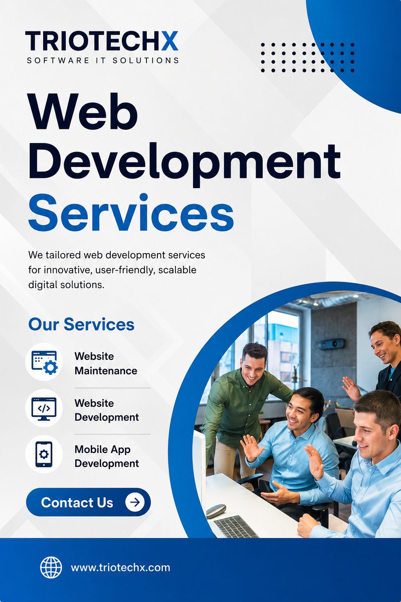 triotechx's tweet photo. 🚀 Grow your business online with TriotechX Software IT Solutions!

💻 Website Development
📱 Mobile Apps
🛠 Website Maintenance
Smart digital solutions for modern businesses.
🌐 https://t.co/gbiz6SVvMA
#TriotechX #WebDevelopment #ITSolutions #MobileApps #SoftwareCompany https://t.co/Ltj8EPe3O0