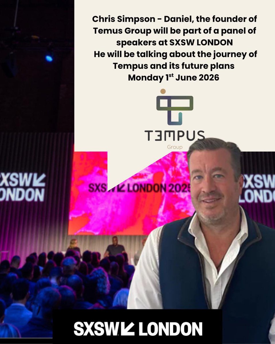 TheTempusGroup's tweet photo. Honoured to announce that Chris Simpson will be speaking at SXSW London 2026, sharing his deeply personal journey with ibogaine and the life-changing impact it has had on his path and perspective.

Chris will also be discussing the vision behind TEMPUS Group Villages. 🌍✨ https://t.co/6XJUjRHu3P