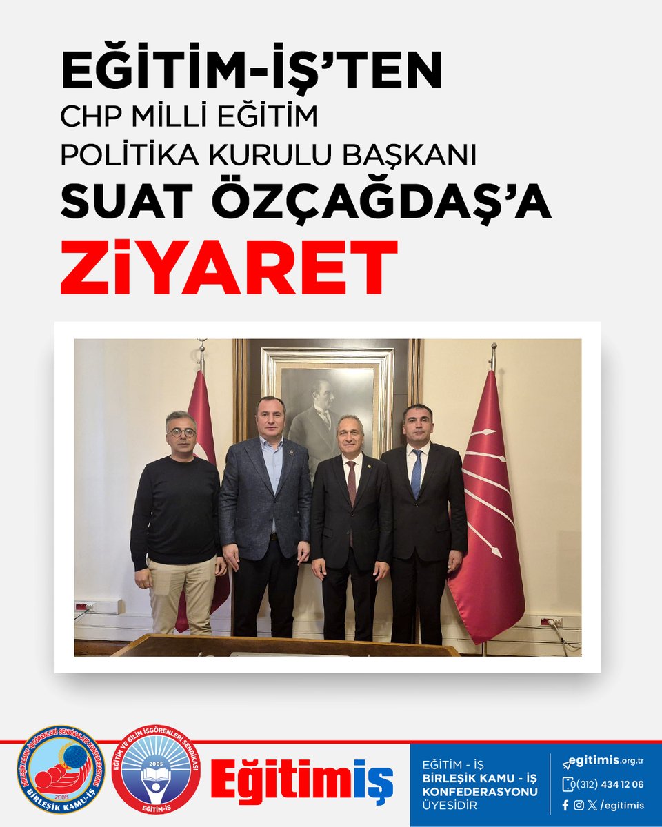 egitimisorg's tweet photo. Genel Başkanımız Kadem Özbay, Genel Mali Sekreterimiz Doğan Dağdelen ve Genel Eğitim Sekreterimiz Veli Fırat Şimşek, Türkiye Büyük Millet Meclisi’nde Cumhuriyet Halk Partisi Milli Eğitim Politika Kurulu Başkanı ve İstanbul Milletvekili Suat Özçağdaş ile bir araya geldi.

Hürriyetçi Eğitim Sen ve Anadolu Eğitim Sen’in de bulunduğu görüşmede, dün CHP Genel Merkezi’nde yaşananlara ilişkin geçmiş olsun dilekleri iletildi; eğitim sisteminin temel sorunları ele alındı.

Daha sonra TBMM İdare Amiri CHP Kocaeli Milletvekili Harun Yıldızlı, CHP Örgütlerden Sorumlu Genel Başkan Yardımcısı Balıkesir Milletvekili Ensar Aytekin ve CHP Trabzon Milletvekili Sibel Suiçmez ile de görüşmeler gerçekleştirildi, dayanışma ve geçmiş olsun dilekleri paylaşıldı.

Eğitim hakkını savunan, çocuklarımızın yarınlarını önceleyen bir anlayışla; demokrasiye, halkın iradesine ve eğitim mücadelemize sahip çıkmayı sürdüreceğiz.