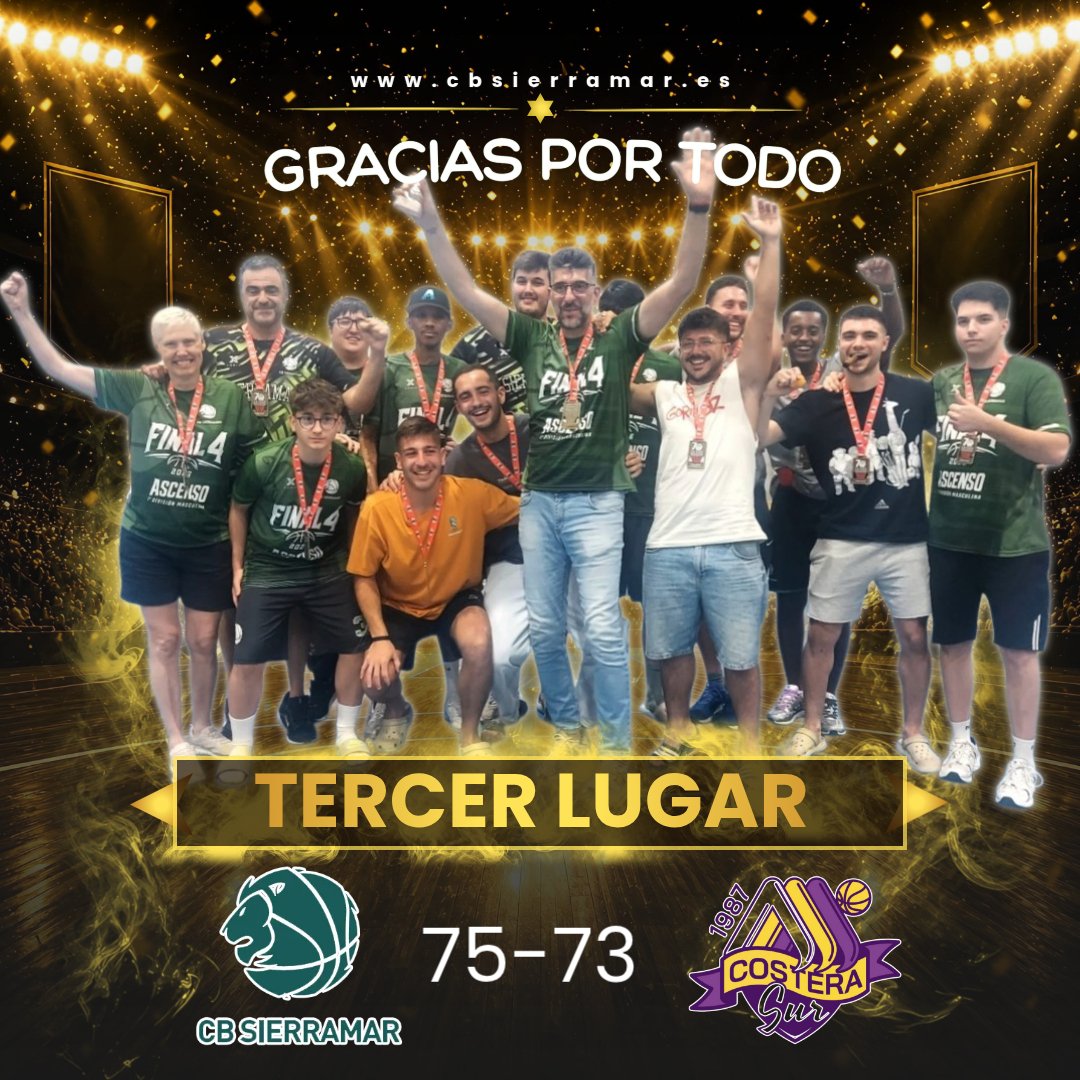 sierramarcb's tweet photo. 📣 Tercer Lugar para nuestros 🦁senior Ciky Oro en la Final Four de la 2da División Masculina @gesaseguros tras vencer a @costerasur1987 75-73 💪🫶 Gracias por todo!!!

#SomosSierraMar #lafede #categoriasinferiores #basket #baloncesto https://t.co/y3iXZ74Ojk