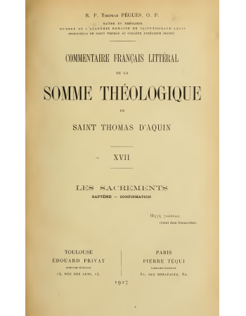 BibliCath's tweet photo. Révérend Père Thomas Pègues O.P. - Commentaire français littéral de la Somme Théologique de Saint Thomas d'Aquin - Tome 17
#Thomisme

XVII - Les Sacrements.

https://t.co/SSiAA8ypaM https://t.co/eeH35oIXSd