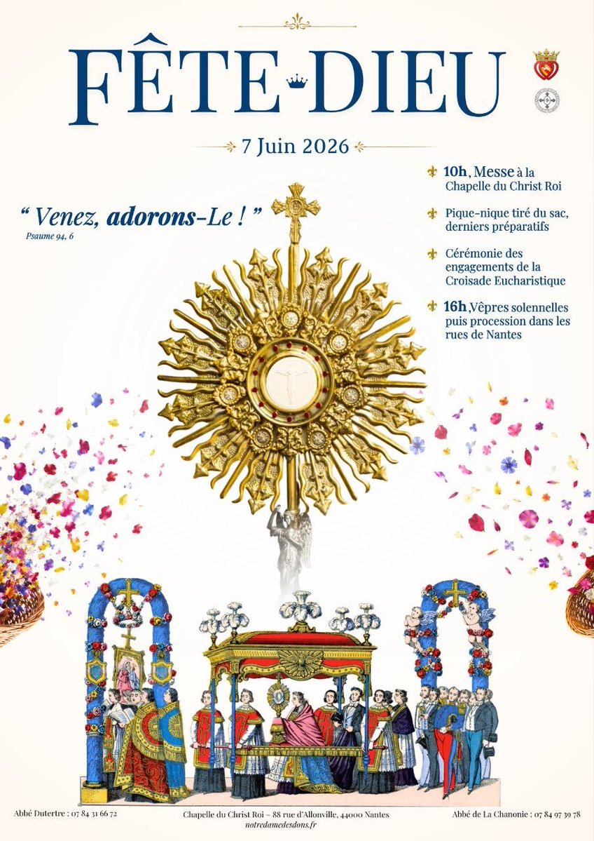IRFMx's tweet photo. ✠ Fête Dieu ✠
« Venez à Nantes le dimanche 7 juin 2026 pour une belle procession de la Fête-Dieu. Venez rendre hommage à Notre Seigneur dans le Très Saint Sacrement ! » : https://t.co/J6QJyL7bXg