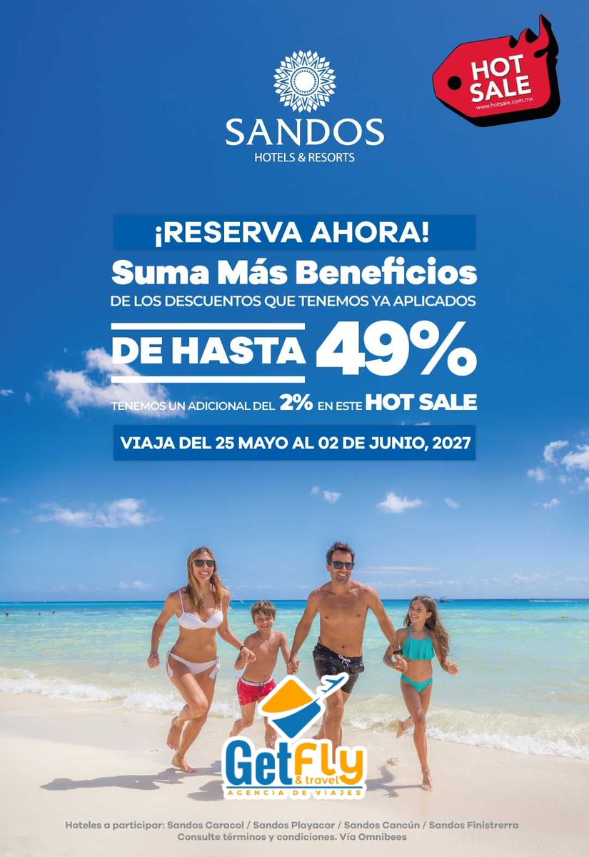 GetFlyandTravel's tweet photo. 🔥✈️ ¡HOT SALE en GET FLY &amp; TRAVEL! 🌴
Promociones en vuelos, hoteles, paquetes y tours 🧳🌎

📌 Aplican restricciones y disponibilidad.

📲 Cotiza aquí: 
https://t.co/TSfl0iXwqU https://t.co/49UVTLnvYK

#HotSale #HotSaleMexico #GetFlyAndTravel #Escápate #PonteEnModoViajero https://t.co/chTd1vZjYI