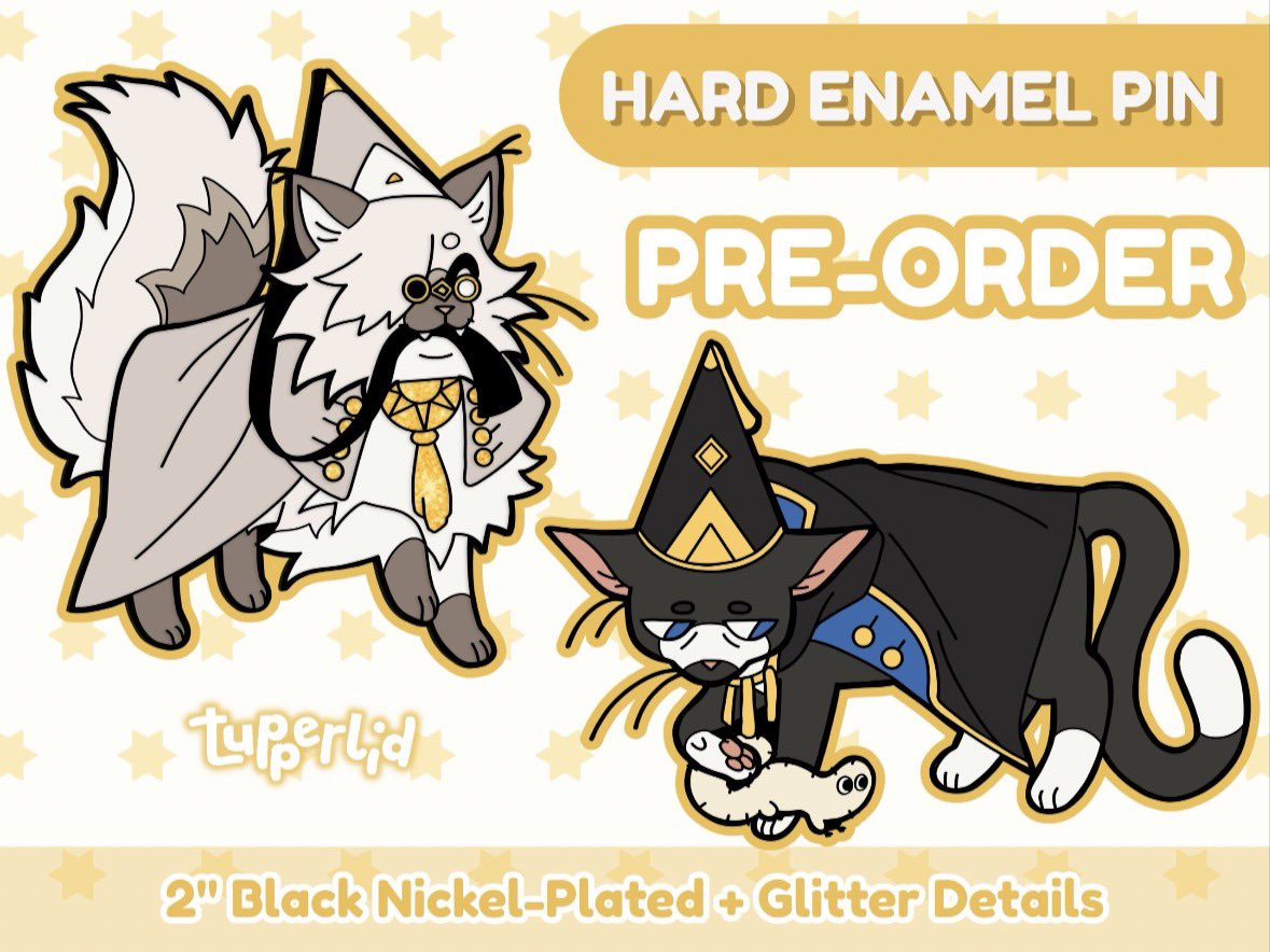 tupperlid's tweet photo. 🌟 WITCH HAT KITTY PINS FOR PREORDER NOW!! :3c 🌟 

qifrey and olruggio kitties would love to go home with u!! ❤️ (🔗 below!!)
#witchhatetelier #wha #Δ帽子 https://t.co/JHph4eKnEm
