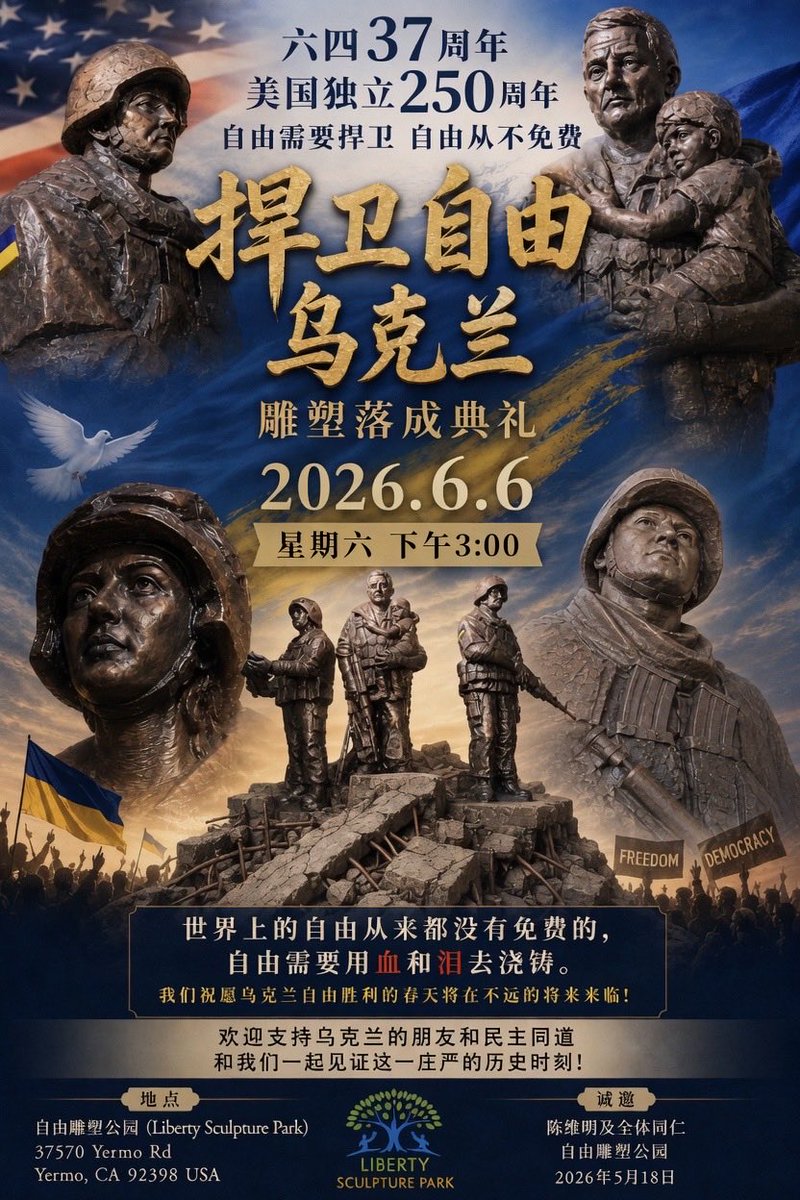 自由雕塑公园邀请各位爱好民主自由的朋友在2026年6月6日光临本公园