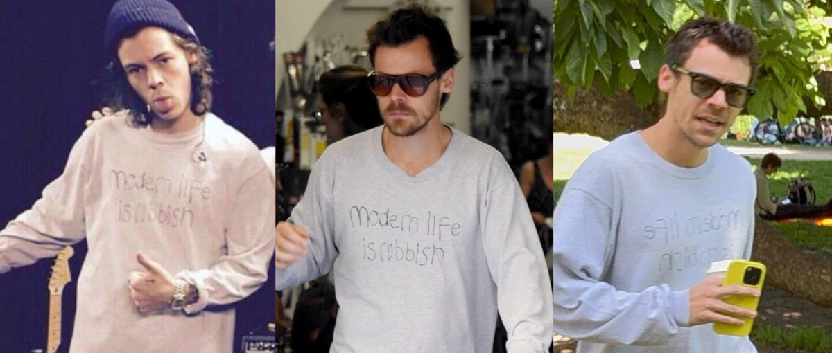 angelfromeroda's tweet photo. find someone as loyal as harry is to this blouse  bro's been wearing it since the dinosaurs went extinct https://t.co/dFolcmsZpI