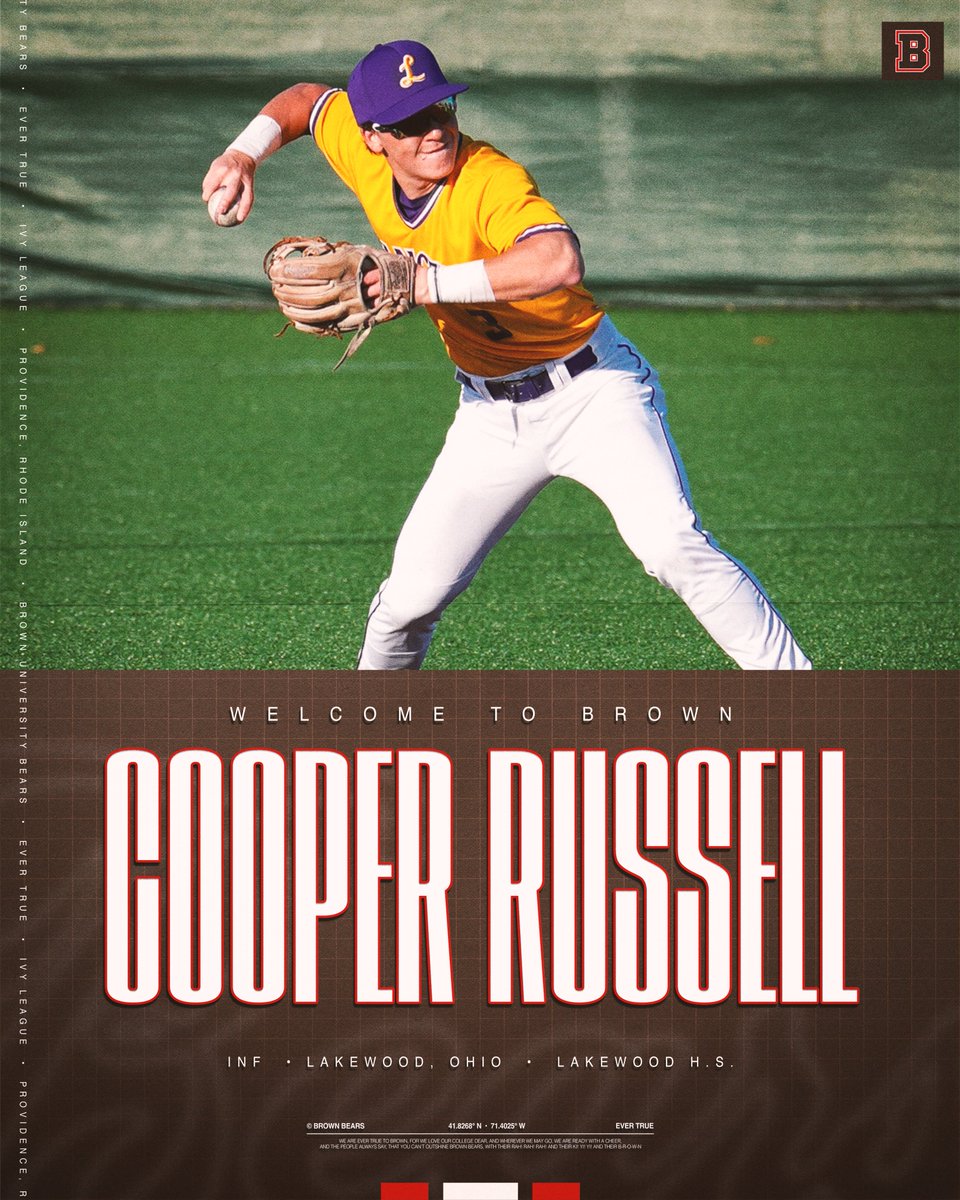 BrownU_Baseball's tweet photo. Welcome to College Hill Cooper Russell‼️

⚾️ INF
🏡 Lakewood, Ohio
🎓 Lakewood H.S.

#EverTrue | @C_Russell_25 https://t.co/UQj3PvqVkO