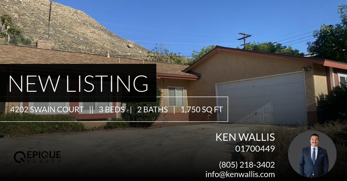 Kwallis2REALTOR's tweet photo. 📍 New Listing 📍 Take a look at this fantastic new property that just hit the market located at 4202 Swain Court in Riverside. Reach out here or at (805) 218-3402 for more information

👨‍💼Ken Wallis
🏡REALTOR - Broker Associate
📞80... https://t.co/A5HTLnB6aa https://t.co/WTFaGRt8vk