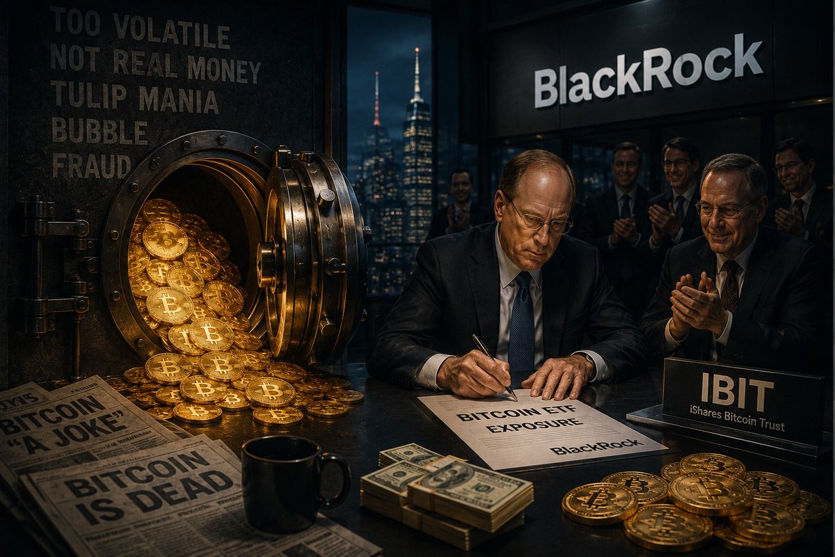 ChainPeople's tweet photo. The same financial system that mocked Bitcoin for years is now buying exposure through BlackRock.

Slowly.
Then suddenly. https://t.co/B9N81dtcUJ