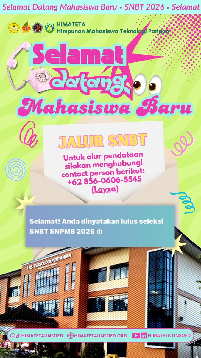 oktarakasap's tweet photo. selamat datang warga food tech unsoed jalur snbt https://t.co/OFoGBqf5Sk