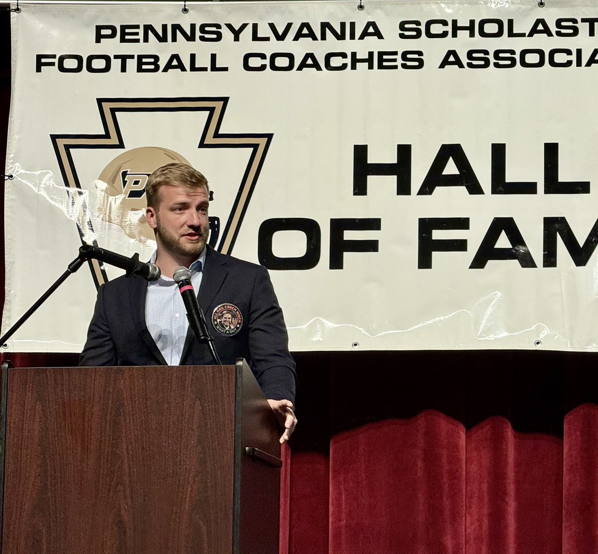 CPRamblers's tweet photo. The inductees were also honored at halftime of the Big 33 Football Classic, an all-star event featuring the top high-school football players in Pennsylvania and Maryland, later that day. Congratulations on this well-deserved honor, Coach Mischler! #RollRamblers 🏈 https://t.co/41jg4gR7SN