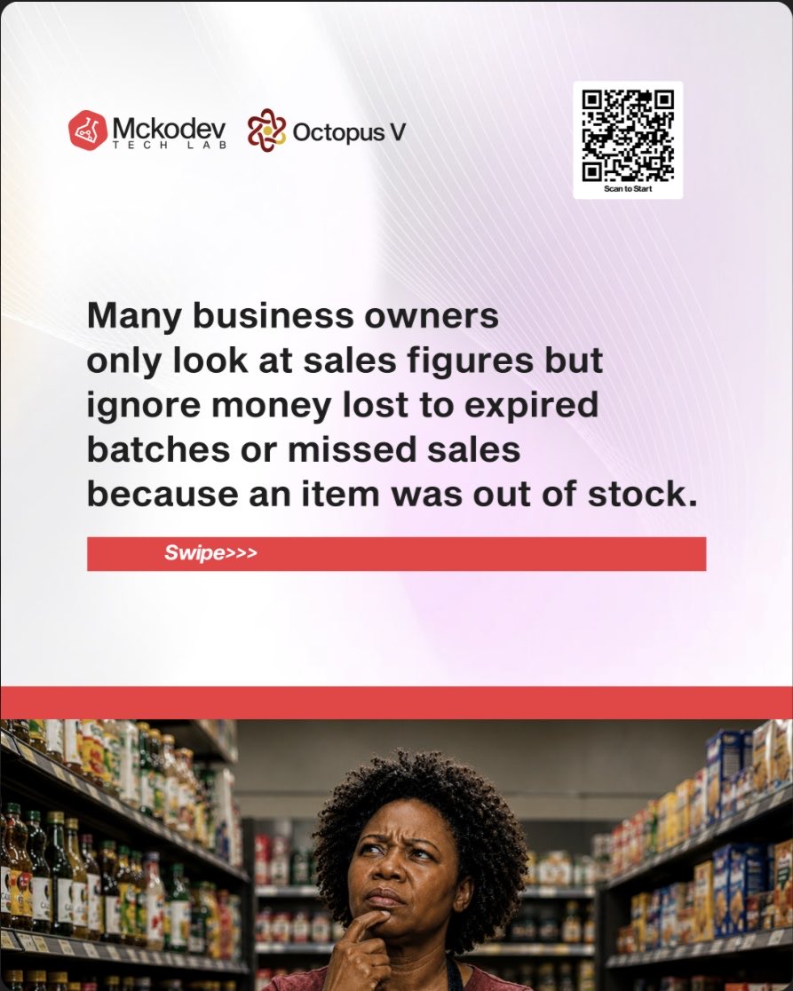 mckodev's tweet photo. Low sales aren't the only profit killer. Expired products, forgotten stock, and empty shelves drain your cash.

Smart inventory tracking cuts waste and prevents stock-outs. 

Get started with OctopusV today!.

#SME #InventoryManagement #SmallBusiness #lagos https://t.co/iCT5vb8kx6