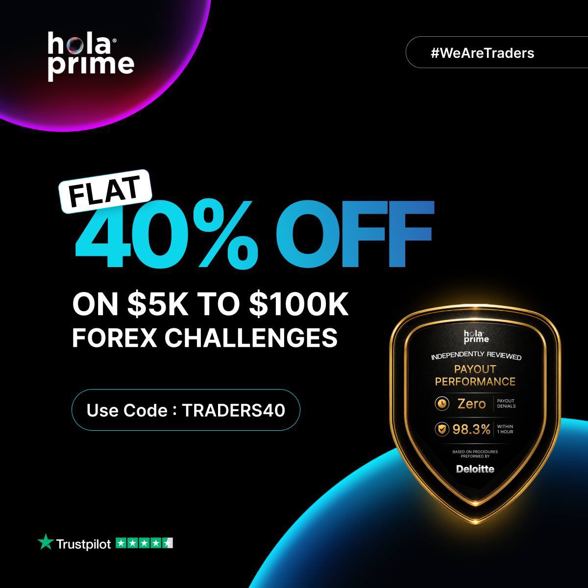 Oderrblock's tweet photo. 🚨 LIMITED TIME OFFER 🚨

Get a massive 40% OFF on all  Hola Prime challenges from $5K to $100K! 🔥

Use code: TRADERS40

✅ Fast payouts
✅ Trusted worldwide
✅ Zero payout denials
✅ Up to 98.3% payouts within 1 hour

This is your chance to start your funded trading journey at a huge discount. Don’t miss out! 💯

Join here 👇
Register Now
https://t.co/6975MSiaeA