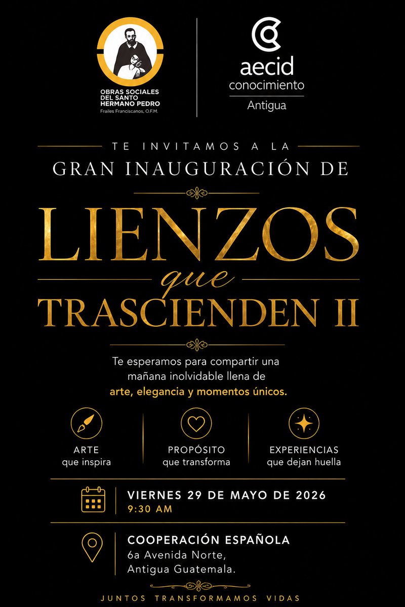 CFCEAntigua's tweet photo. Te compartimos la actividad cultural para esta semana:

🎨Inauguración de la exposición "Lienzos que Trascienden II"
📆29 de mayo
⏰9:30 horas
🔖Entrada libre y gratuita

Obras Sociales del Santo Hermano Pedro

#Cooperamos #Cambiamos

@hermanopedrogt https://t.co/sI6tKEIkBv