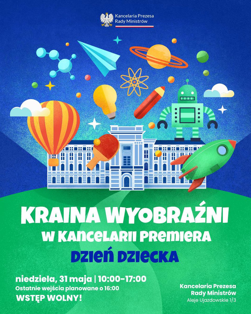 MRiTGOVPL's tweet photo. 🎈 31 maja #DzieńDziecka w ogrodach @PremierRP!
W namiocie #MRiT czeka moc atrakcji dla małych odkrywców w #KrainaWyobraźni:
✨ Miasto Przyszłości,
🌳 Drzewo Odkrywców,
🤖 robopies i nowe technologie,
🛰️ kosmiczne eksperymenty i quizy,
🔬 nauka przez zabawę.
📍 Widzimy się w ogrodach #KPRM, 10:00–17:00 (ostatnie wejście: 16:00).
#KPRM