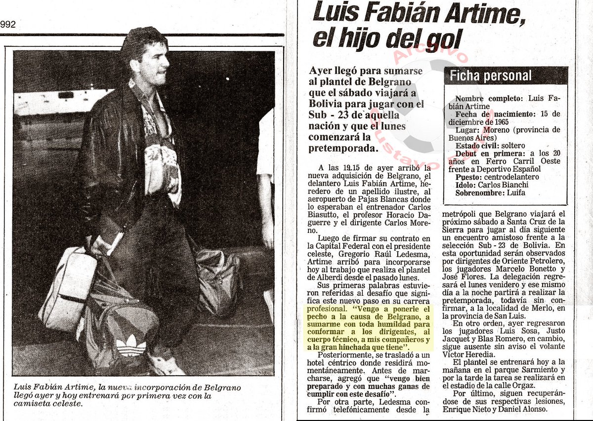 gfarias_MundoD's tweet photo. La Voz del Interior, 16 de enero de 1992, el día que @luifagol llegó a Córdoba para quedar en la historia grande del Pirata cordobés. https://t.co/AkfmCvcL99