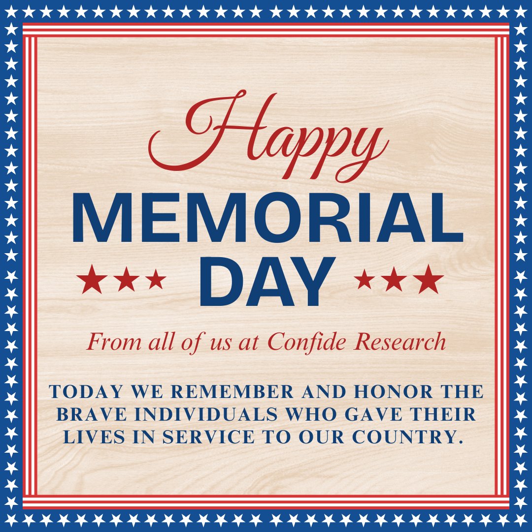 ConfideResearch's tweet photo. Happy Memorial Day 🙏 🇺🇸  Remembering those brave men and women today and always - their service will never be forgotten! https://t.co/rngFIqJNcV