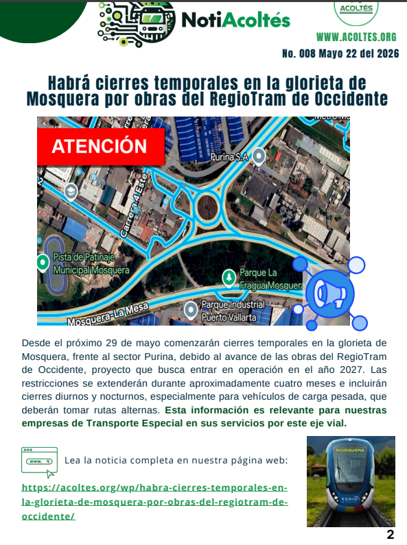 Acoltes's tweet photo. 📖🚍 Lo invitamos a leer nuestro boletín informativo #NotiAcoltés y mantenerse actualizado con las noticias más importantes del Transporte Especial y Turístico en Colombia.
Léalo en: https://t.co/acfZbeEC9U https://t.co/KTypDBQZRw