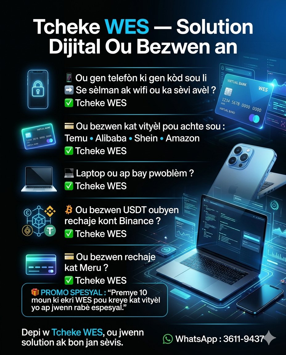 TouReal7's tweet photo. Kelkeswa youn Nan sèvis sa yo ou bezwen Tcheke WES. NAN 36119437 WHATSAPP https://t.co/S9o9N4tzIL