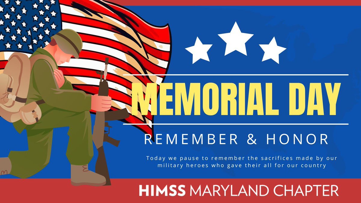 MDHIMSS's tweet photo. On this Memorial Day, the HIMSS Maryland Chapter honors the brave men and women who made the ultimate sacrifice in service to our country.

We pause to reflect on their legacy, honor their memory, and recognize the sacrifices made by military families as well.

#HIMSS #MDHIMSS https://t.co/M6XjYqPnSR