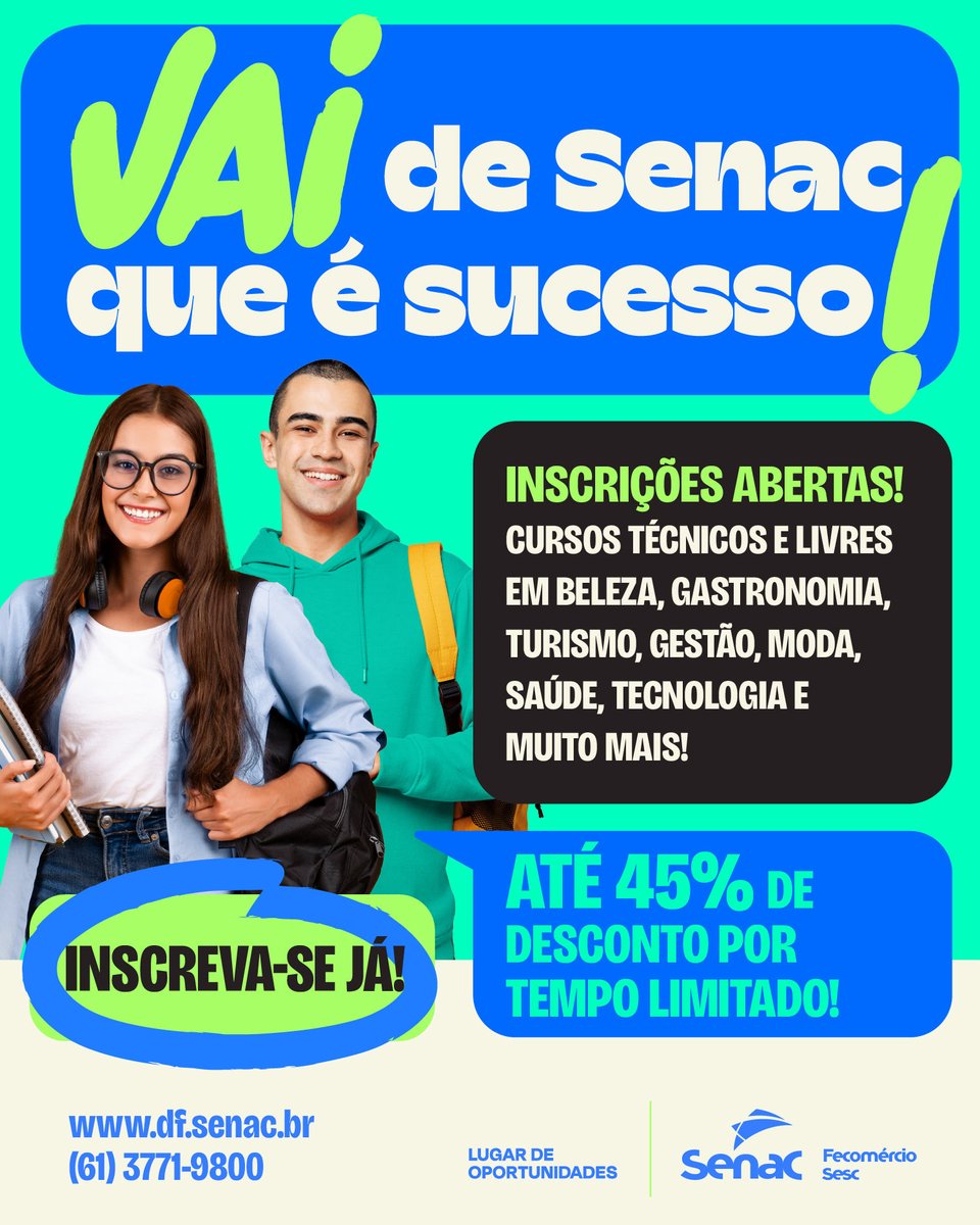 SenacDF's tweet photo. VAI DE SENAC QUE É SUCESSO 💙🧡

Descontos por tempo limitado!
💙 45% para cursos técnicos para o primeiro semestre
🧡 20% para cursos livres para todo o curso

Matricule-se já!
➡️ https://t.co/noA73rHbAd https://t.co/95FVFxeVo5