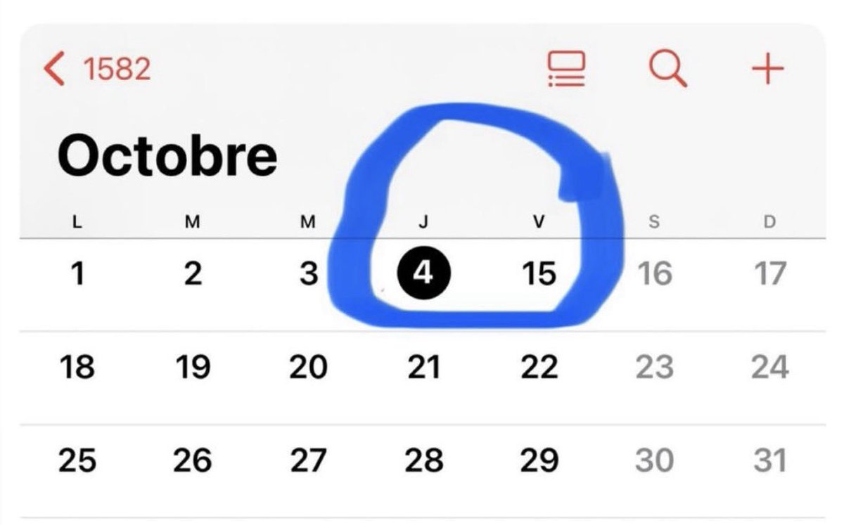 El_Chogar's tweet photo. 😲 Du 4 octobre au 15 octobre 1582 d’un coup ?!

Pas de bug temporel, mais une réforme historique : le passage du calendrier julien au calendrier grégorien décidé par le pape Grégoire XIII.

Le calendrier julien accumulait du retard (trop long de ~10 jours en 1582). Pour corriger la date de Pâques et l’équinoxe de printemps, on a supprimé 10 jours d’un coup !

Le jeudi 4 octobre 1582 a été suivi directement par le vendredi 15 octobre.

En France, ça s’est fait le 9 → 20 décembre 1582.

Une des plus grandes corrections de l’Histoire du temps ! 📅

#Histoire #CalendrierGrégorien #FunFact