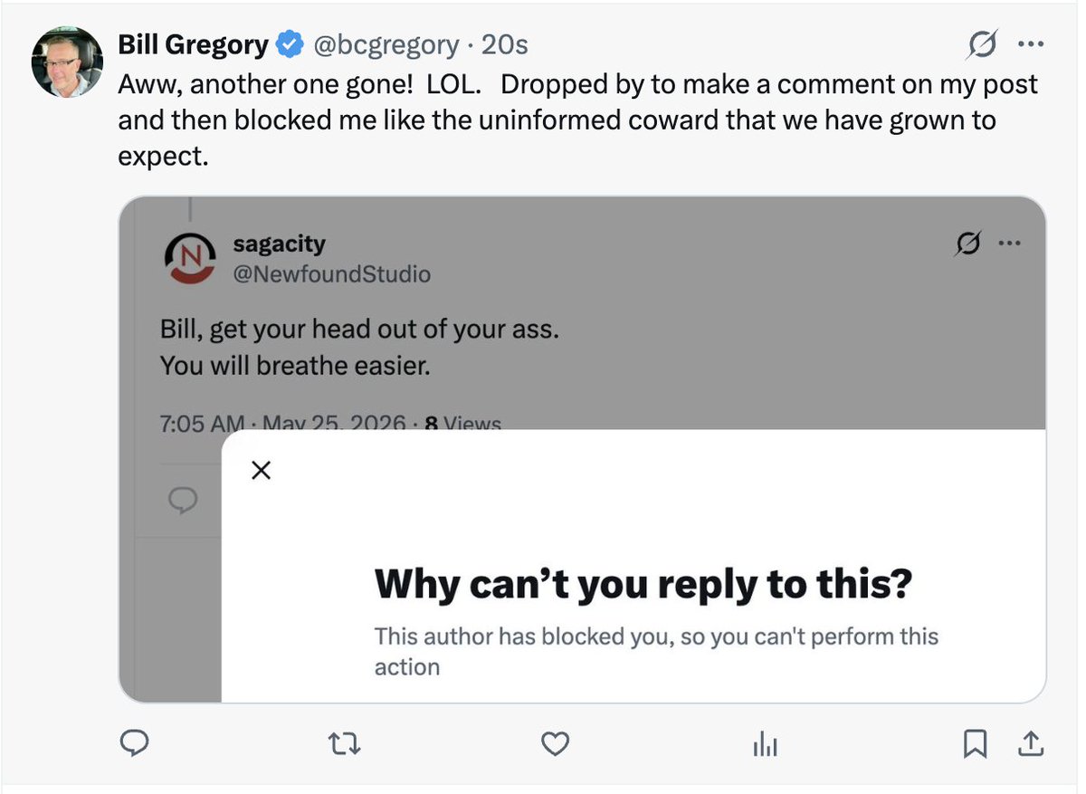 JustDoNotFollo's tweet photo. @NewfoundStudio @bcgregory @JohnDisc88 @DonnaDonna0073 @GuntherEagleman Just couldn't handle the receipts, huh?  LOL https://t.co/1jheR3Bctt