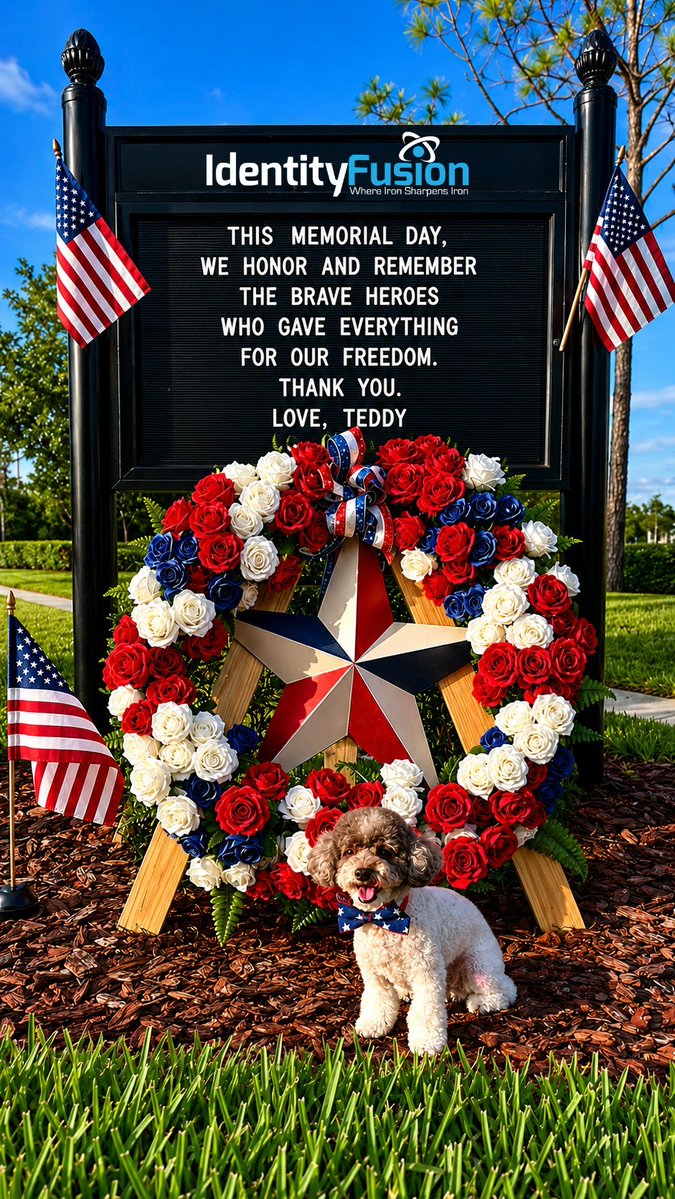 IdentityFusion's tweet photo. This Memorial Day, we reflect with gratitude on the courage and sacrifice of those who served and gave everything for our country. Their legacy lives on in the freedoms we hold dear. 

Today and always, we remember and honor them.

#WeRemember #HonorTheFallen #MemorialDay 🇺🇸 https://t.co/290aiy3hys