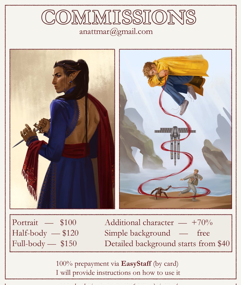 anattmar_re's tweet photo. Hi everyone! 🌚
I have 3 commission slots available! If you are interested or have any questions, please, email me at anattmar@gmail.com
Retweets and likes are very appreciated, thank you<3 https://t.co/lx11yMEcZ4