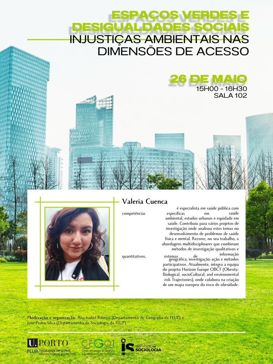 APedroPombo's tweet photo. Aula aberta "Espaços verdes e #desigualdades sociais: injustiças ambientais nas dimensões de acesso" | 26 Maio | 15h00 | FLUP: https://t.co/iVcLFu71Xw
