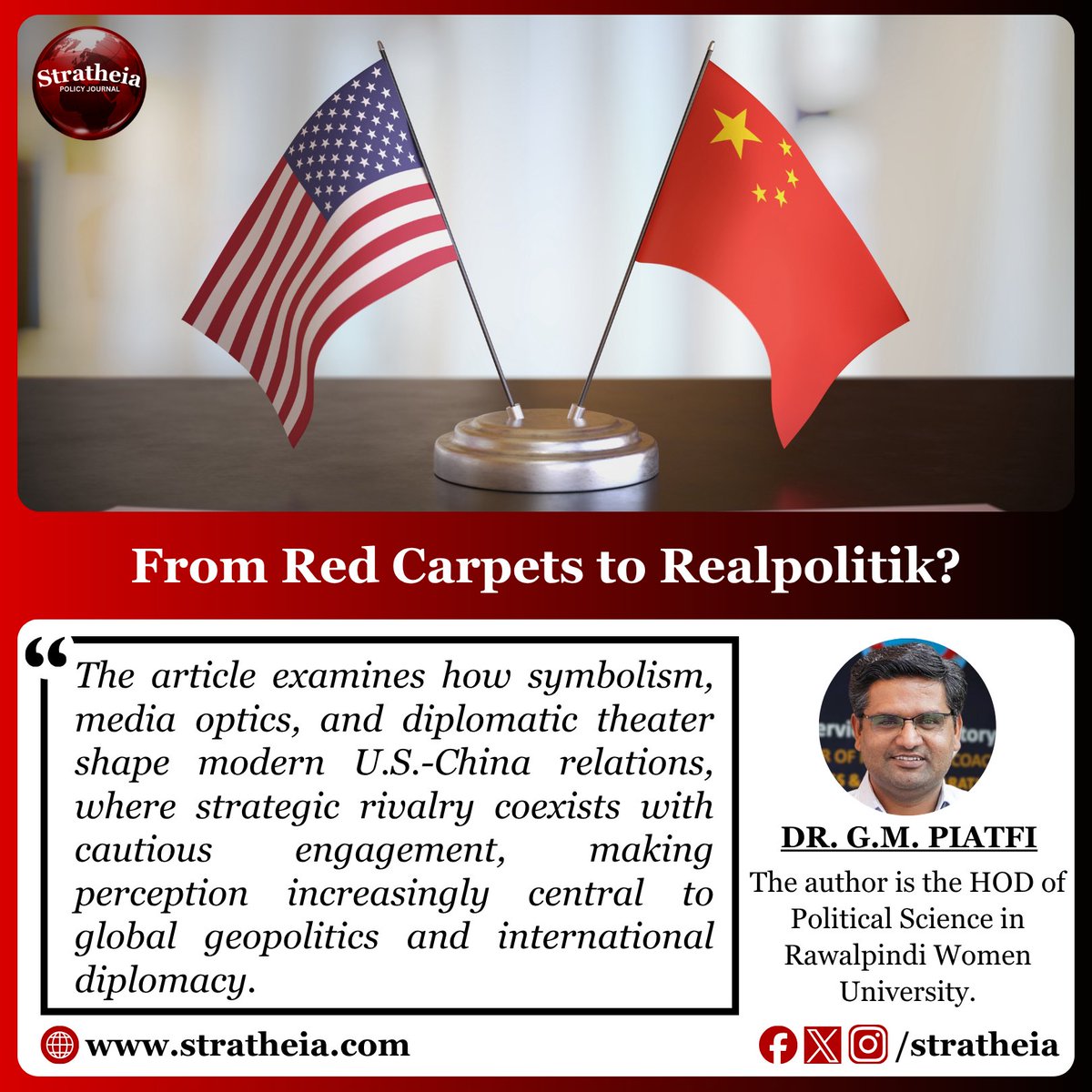 stratheia's tweet photo. The Trump–Xi encounter demonstrated that modern diplomacy is no longer shaped only by agreements and negotiations. Optics, symbolism, and strategic messaging now play a central role in global politics. @PitafiGM1 
#USChina #TrumpXi #Diplomacy 
Read Full Article: https://t.co/Z9zGf6WiZm