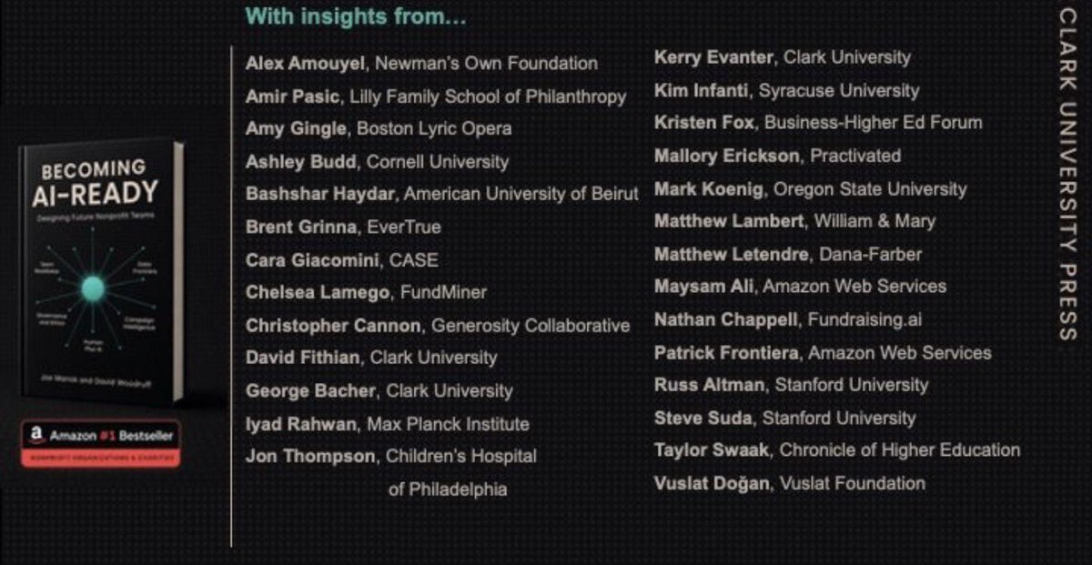 JoeManok's tweet photo. Get your copy of Becoming AI-Ready today: https://t.co/og1JG6Ad9v

Book co-authored with David Woodruff, CFRE and published by Clark University Press.

With insights from 25 leading experts in the space.

#AIReady #Nonprofits #HigherEd https://t.co/mRPB200k38