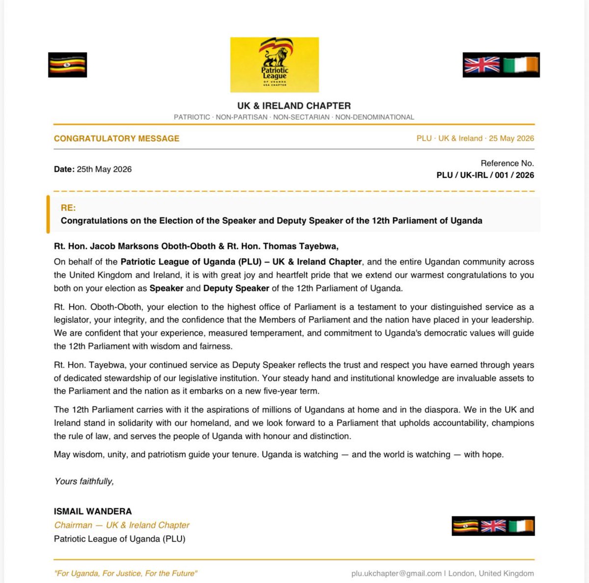 Patriotic League of Uganda UK Chapter tweet media