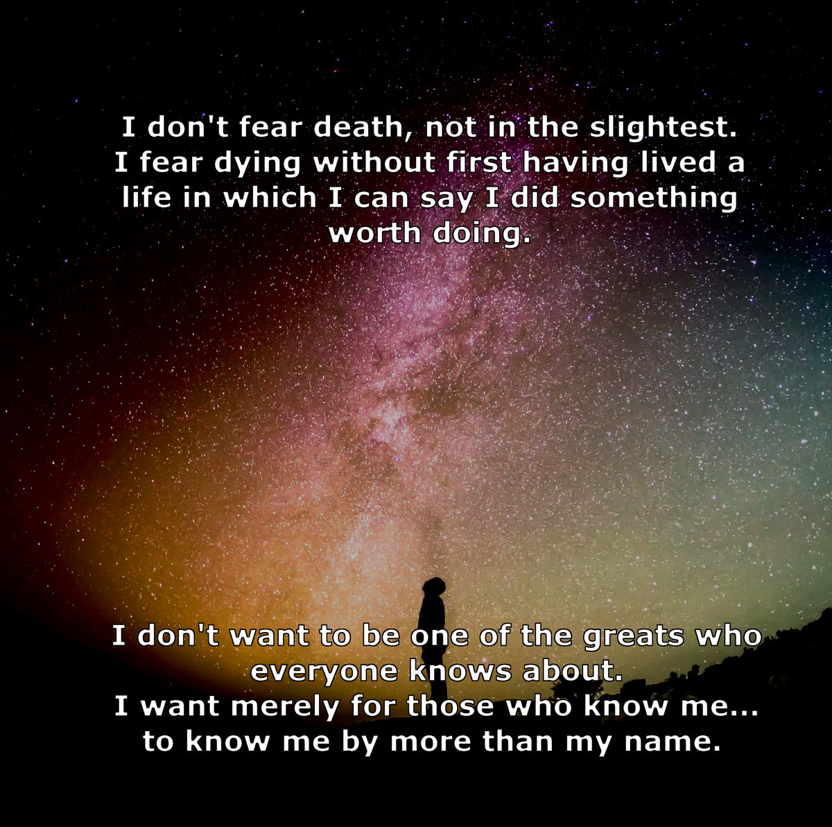 StellaWolfPoems's tweet photo. What is purpose? What is meaning? Such small words for such large answers...  

#poetrycommunity #existentialism https://t.co/Cc7k5P155c