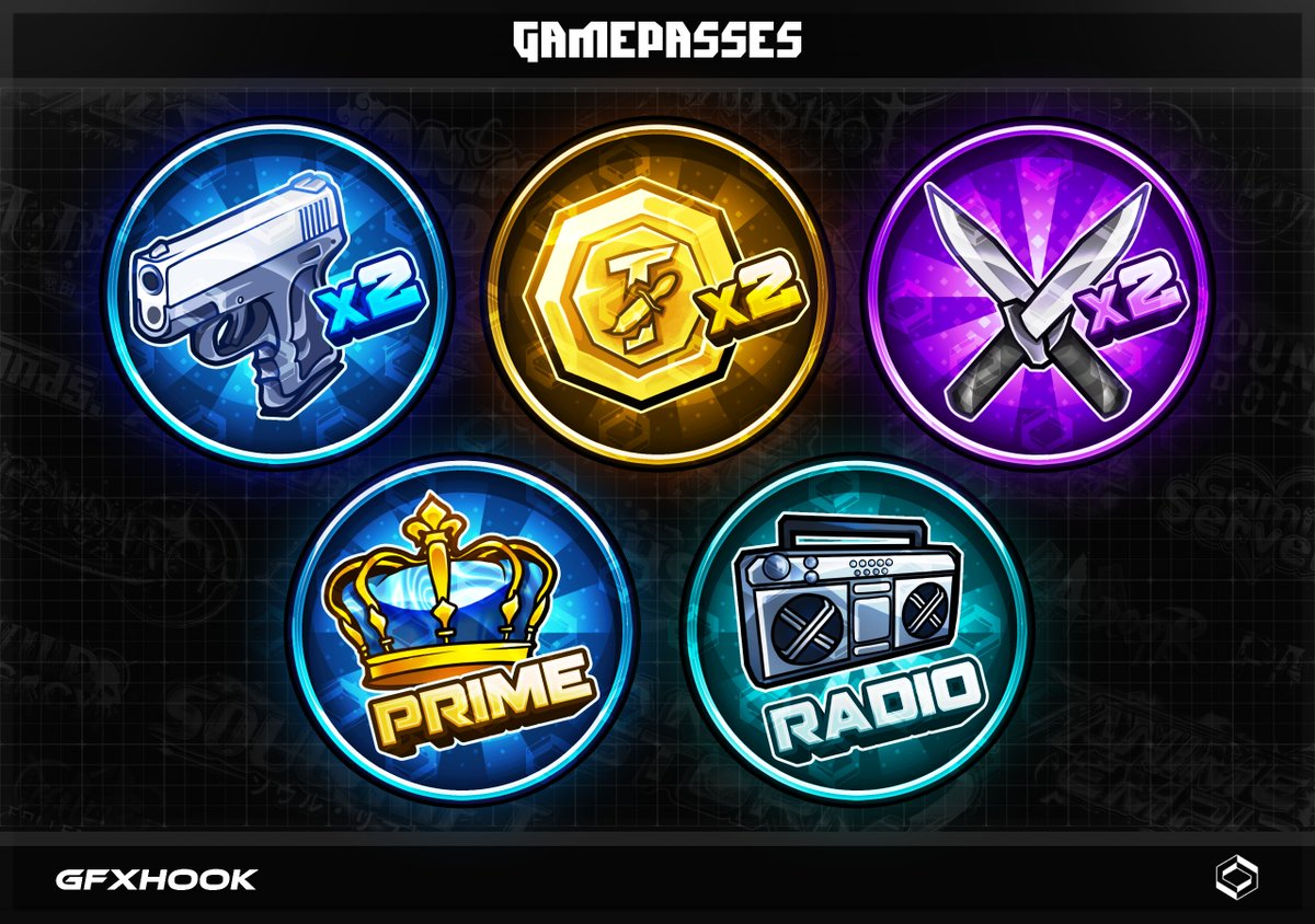 Sentacron's tweet photo. Some Gamepass Icons i've worked on! 🔥
https://t.co/s7q1gdhxW4
- Send me a message!📨 : @sentacron

[ #robloxart #robloxdev #robloxgfx #ROBLOX #art ]