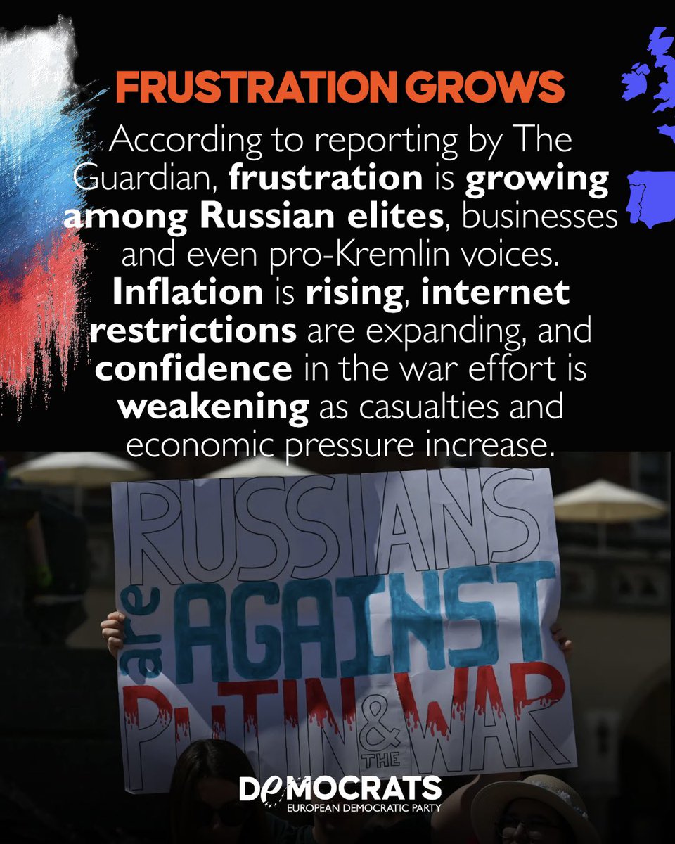 democrats_eu's tweet photo. Behind Vladimir Putin’s carefully managed public image, pressure inside Russia appears to be growing. As reported by The Guardian, economic decline, tighter censorship and frustration among elites are exposing deeper cracks within the Kremlin system. Yet the response from Moscow remains more repression and continued aggression against Ukraine. Europe must stay united, defend democracy and continue supporting Ukraine against authoritarian expansionism.