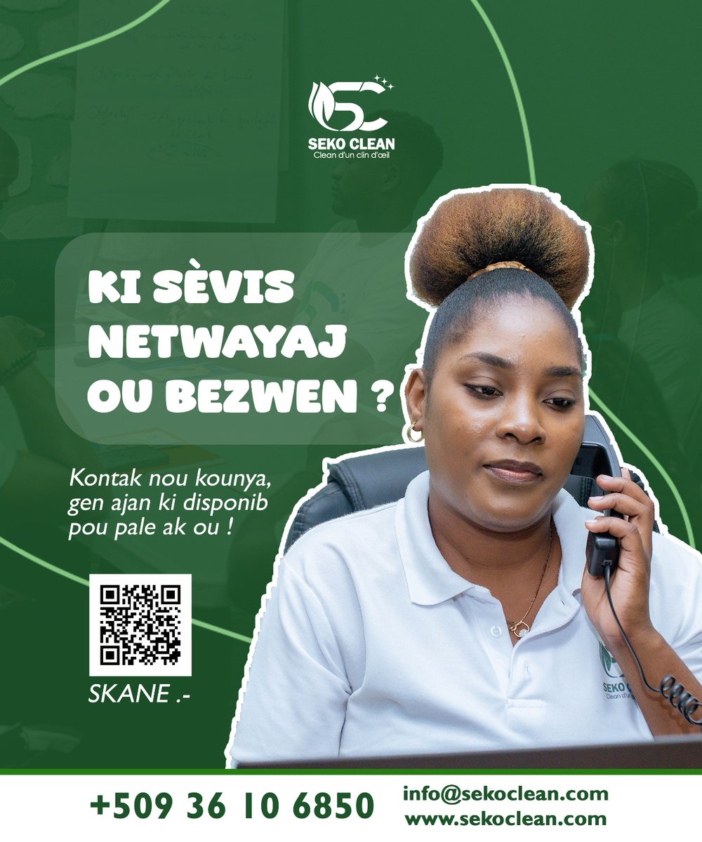 SekocleanHT's tweet photo. KI SÈVIS NETWAYAJ OU BEZWEN ?

Nou ofri sèvis netwayaj pwofesyonèl pou kay, biwo, espas komèsyal, aktivite espesyal ak sèvis asenisman, ak yon ekip dinamik ki travay ak efikasite, disiplin ak respè pou anviwònman an.

📷Rapid
📷Pwofesyonèl
📷Fyab

#SEKOCLEAN #NetwayajPwofesyonel https://t.co/AsbOsCjrik