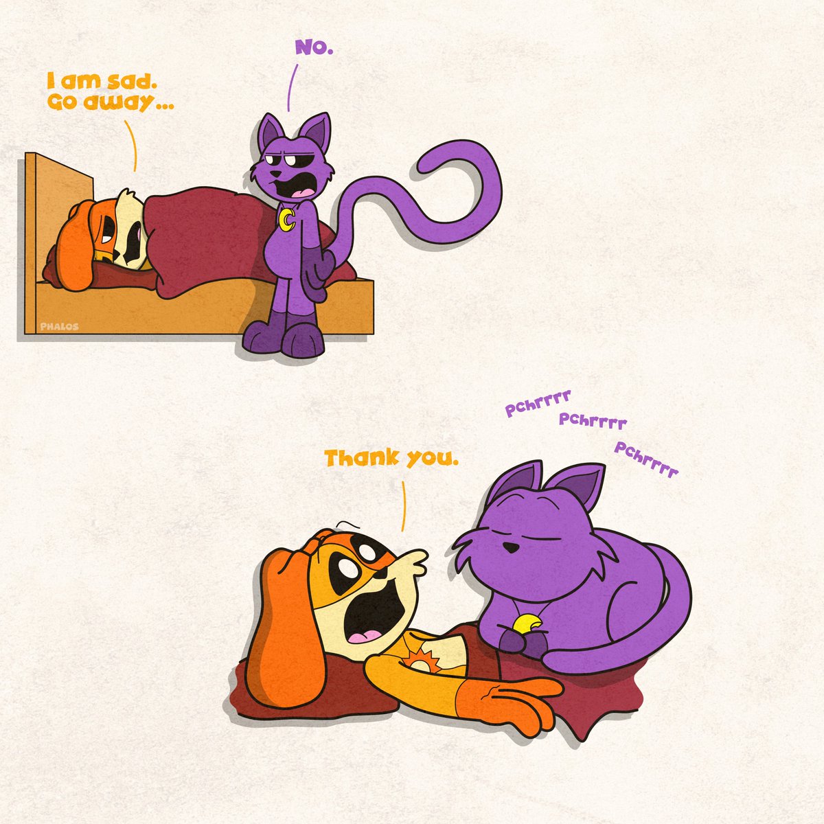 PhalosSouthpaw's tweet photo. He just won't leave him alone. 🐶🐱

#dogday #catnap #smilingcritters #poppyplaytime #poppyplaytimefanart https://t.co/1E94h2ASMn