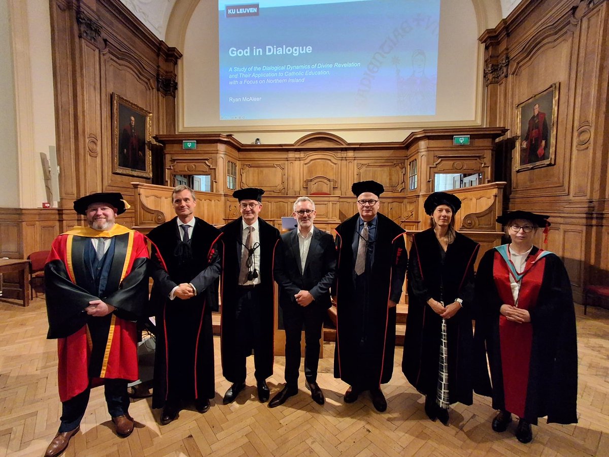 ryankmcaleer's tweet photo. Thrilled to post that I have successfully defended my thesis, ‘God in Dialogue’, and have obtained a PhD in theology @KU_Leuven. It’s been quite the journey that was only made possible with the guidance of Lieven Boeve and Didier Pollefeyt, and the support of family and friends. https://t.co/rPfeO6fzF9
