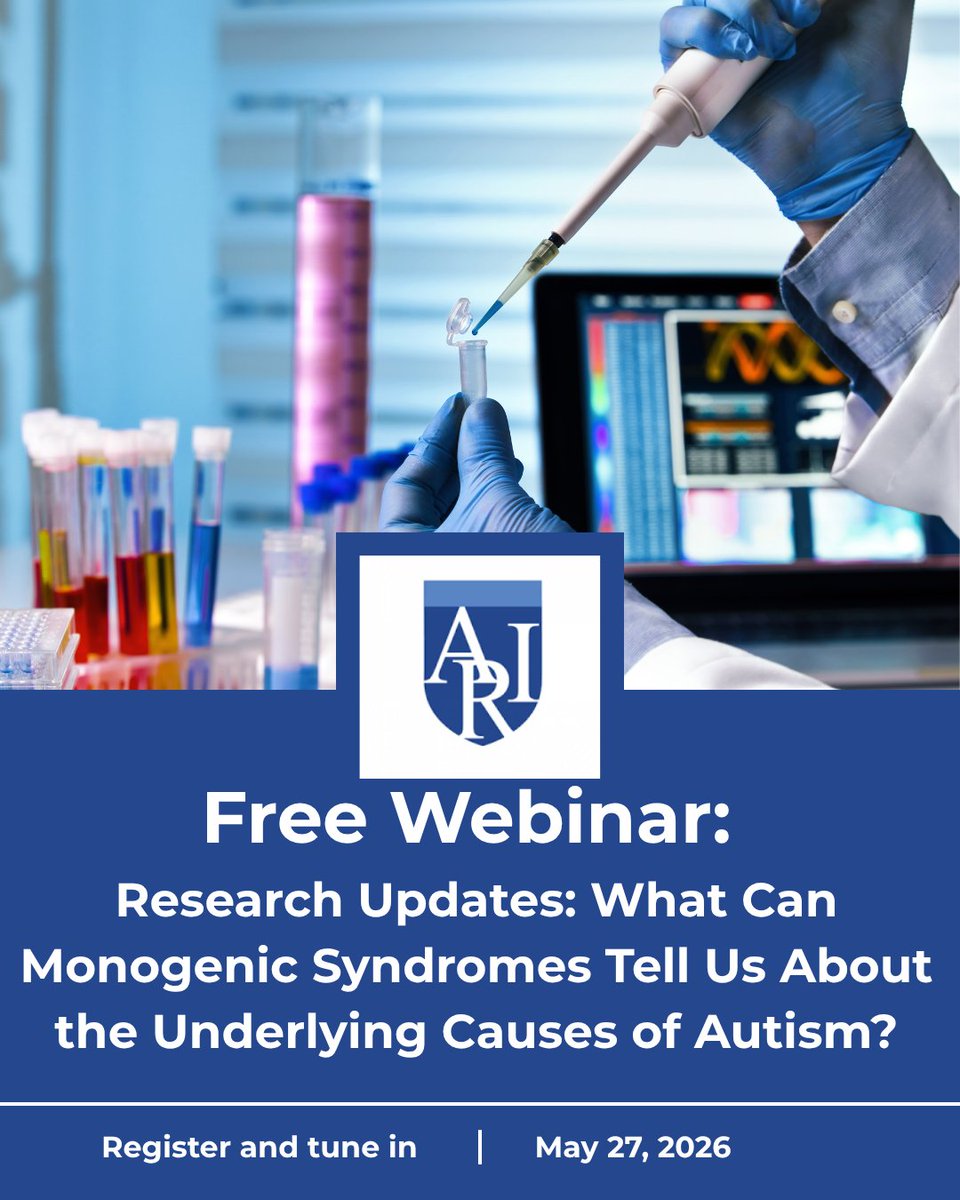 ariConference's tweet photo. Free webinar at 1:00 p.m. Eastern time (US), May 27, 2026

Dr. Daniel Vogt, Ph.D., will discuss his current research on monogenic syndromes and what they can tell us about the underlying causes of autism.

Register and tune in: https://t.co/dvTlxv3REk https://t.co/X4n6iIM5Bc