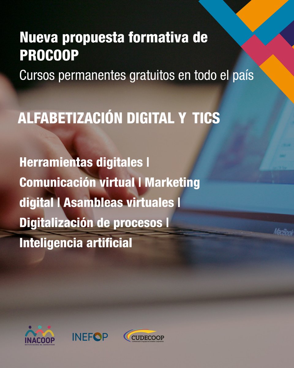inacoop's tweet photo. 📣 Nueva propuesta formativa de Procoop

Accedé a cursos permanentes gratuitos en todo el país para fortalecer conocimientos y herramientas cooperativas y de la economía social y solidaria:

✅ Cooperativismo y Gestión cooperativa
✅ Alfabetización digital y TICs
✅ Gestión de personas: socias y trabajadores

🗓️ Del 10 de junio al 10 de agosto 📍 Modalidad presencial o híbrida

Inscribite según tu zona de residencia: https://t.co/6foP0h7xSI

⏳ Plazo de inscripción:  31 de mayo