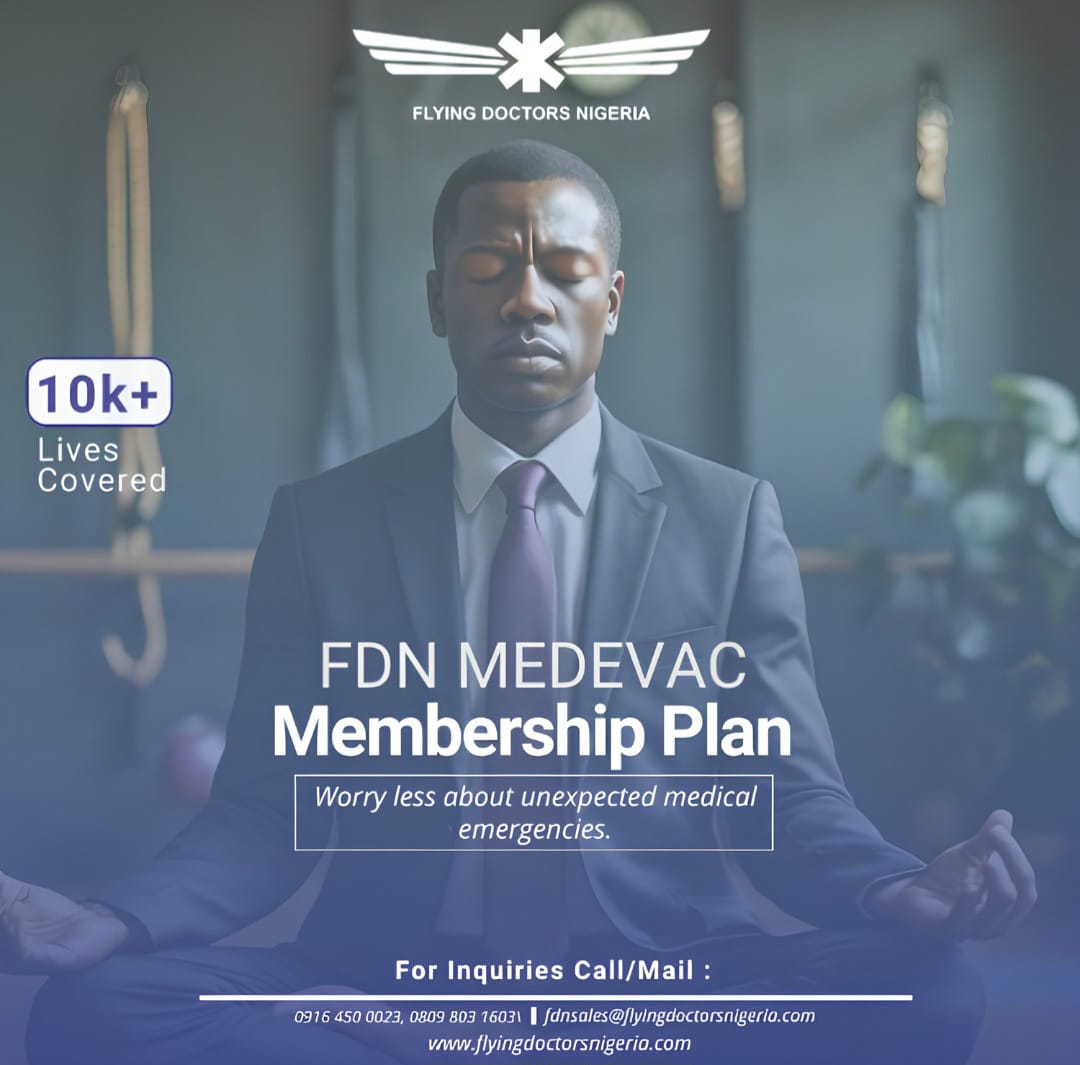 FlyingDoctorsNG's tweet photo. Gaining timely access to advanced healthcare in the event of an emergency is crucial.

The FDN Medevac Membership Plan, gives you timely access to world-class healthcare both locally and internationally.

For enquiries,
📞 : 0916 450 0023
📧 : fdnsales@flyingdoctorsnigeria.com https://t.co/PfUuiIDIwq