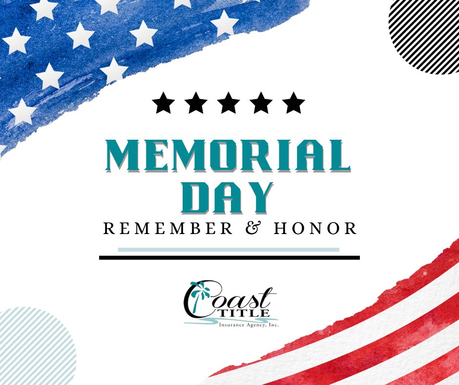 CoastTitle's tweet photo. Today we honor and remember those who made the ultimate sacrifice.
 From all of us at Coast Title—thank you.
 #MemorialDay #HonorAndRemember #CoastTitle https://t.co/3GUMUNqkSu