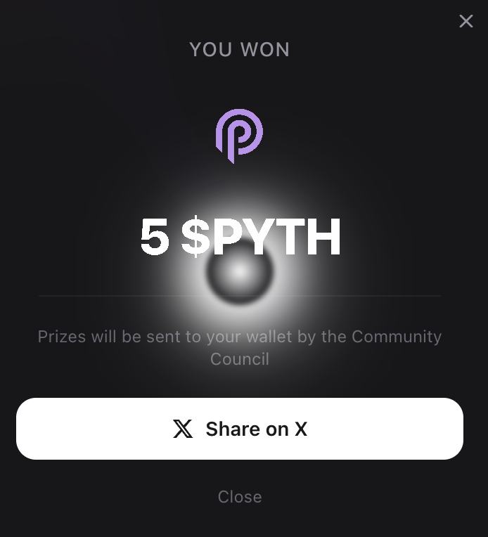lent4kl's tweet photo. Just won 5 $PYTH (Uncommon tier) on @PythNetwork's PythWheel! 🎡

Powered by Pyth Entropy — provably fair, fully on-chain randomness.

Try your luck 👇 https://t.co/rUVnt1ABHu https://t.co/5B04sgnxCl
