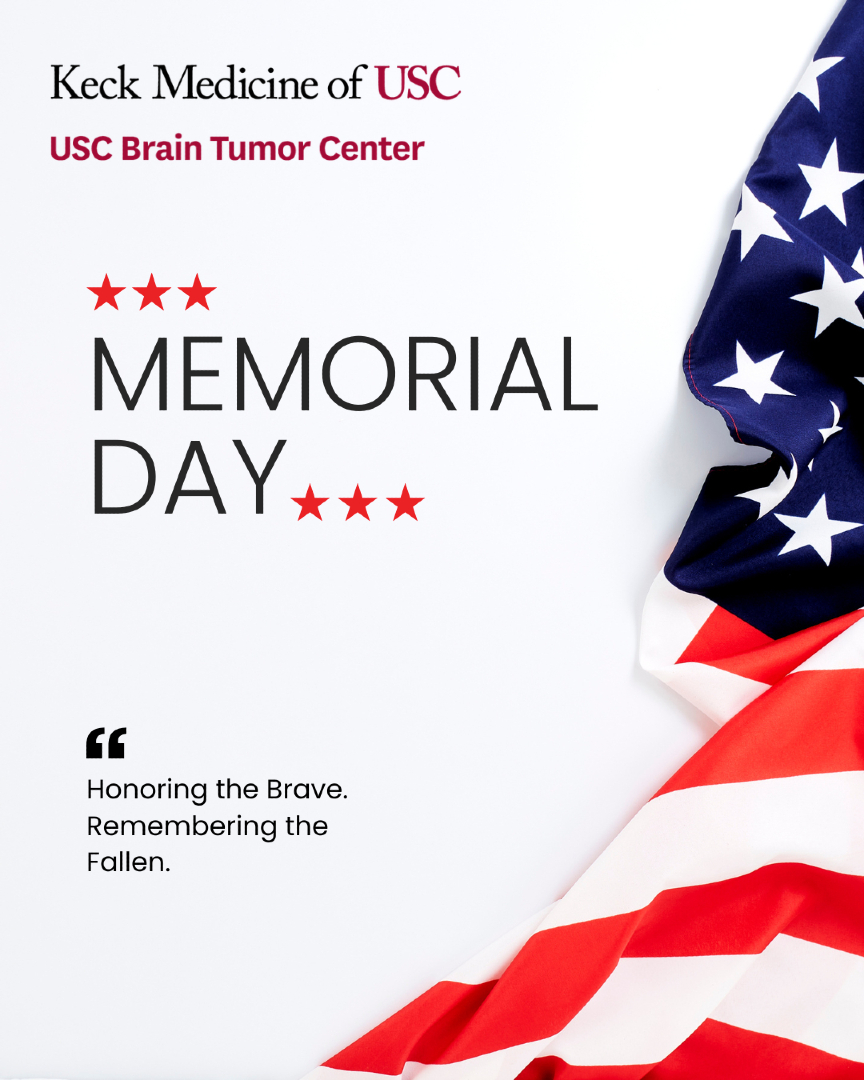USCBTC's tweet photo. Today, we pause to remember. 🇺🇸

This Memorial Day, the USC Brain Tumor Center honors the brave men and women who gave their lives in service to our country.

We remember their courage, sacrifice, and selflessness, and we join the nation in honoring their memory today.

Wishing you a meaningful Memorial Day from all of us at the USC Brain Tumor Center.
#MemorialDay #USCBrainTumorCenter #HonorAndRemember